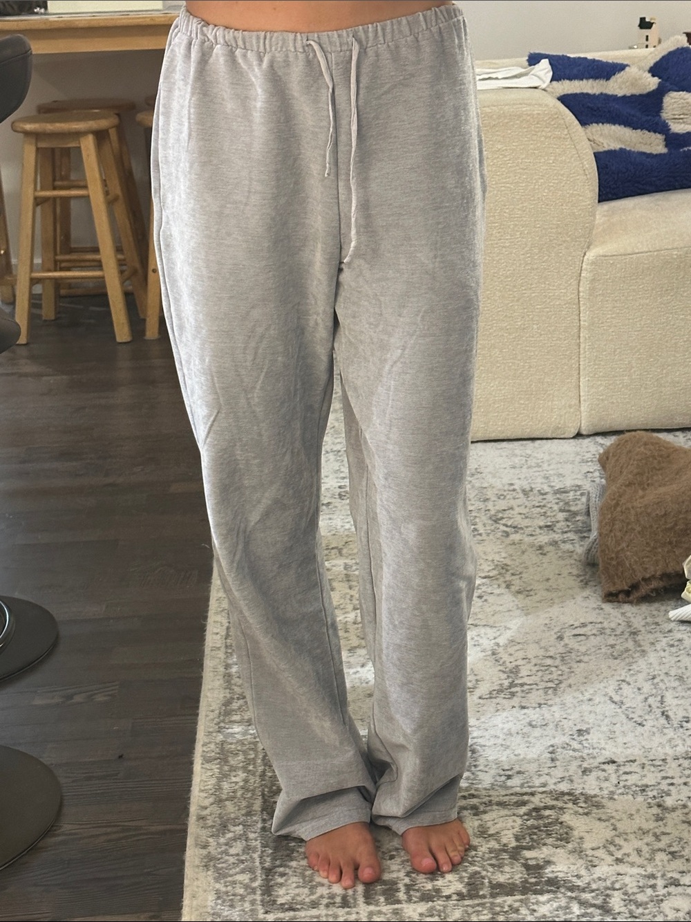 Lightweight Gray Lounge Pants - Elastic Waist Drawstring